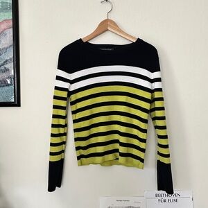TOMMY HILFIGER LIME GREEN BLACK STRIPED SWEATER WOMENS L Y2K BRETON CREW NECK